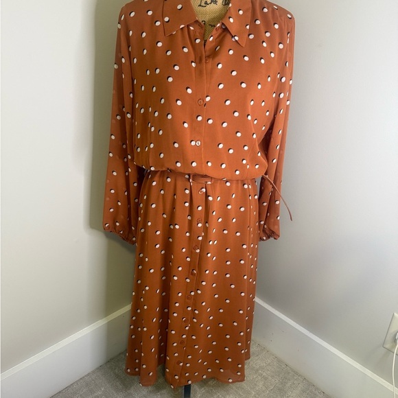Alfani Rust Polka Dot Long Sleeve Dress - Picture 11 of 12
